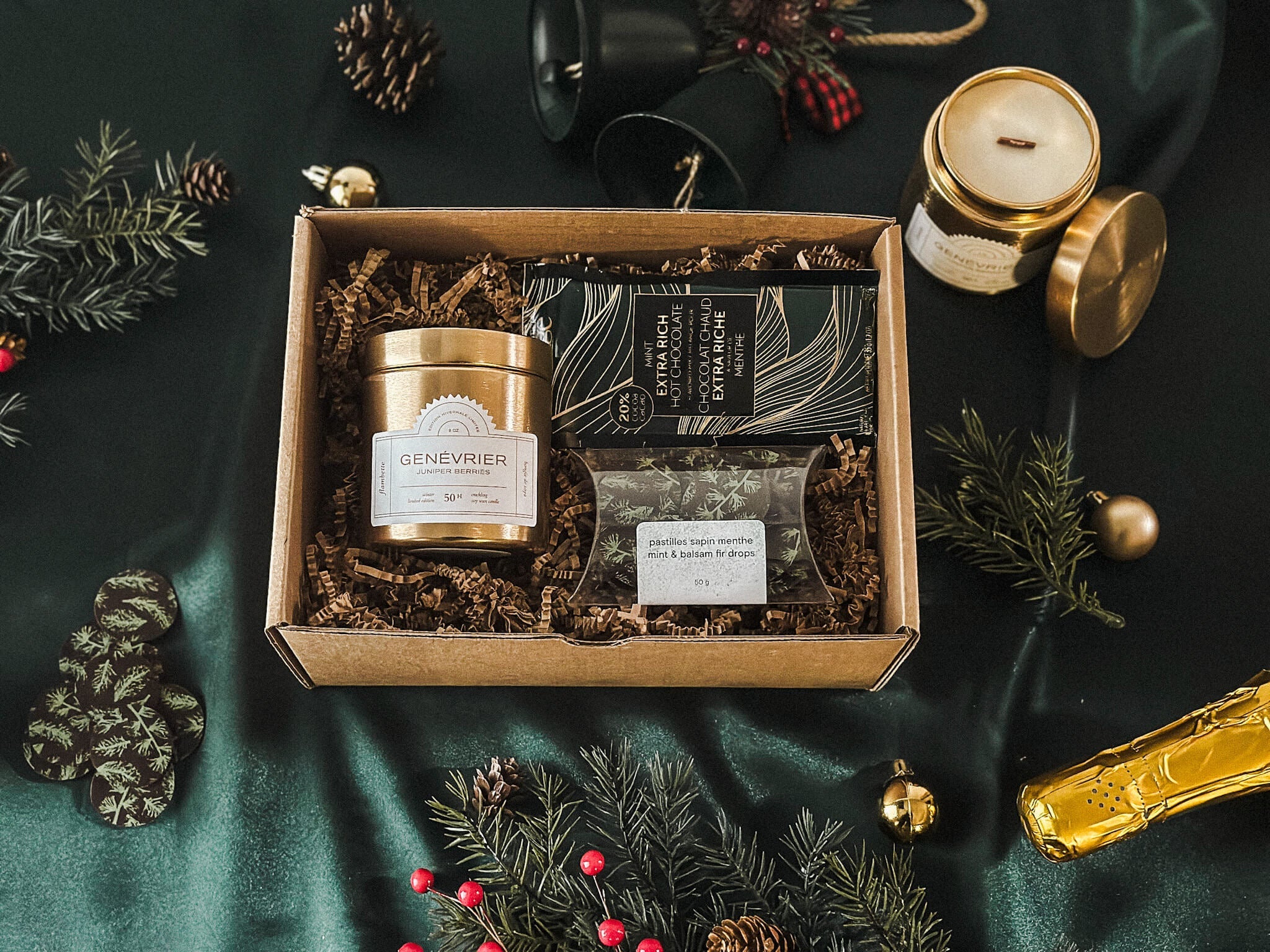 boite cadeau produits locaux sapin chocolat bougie