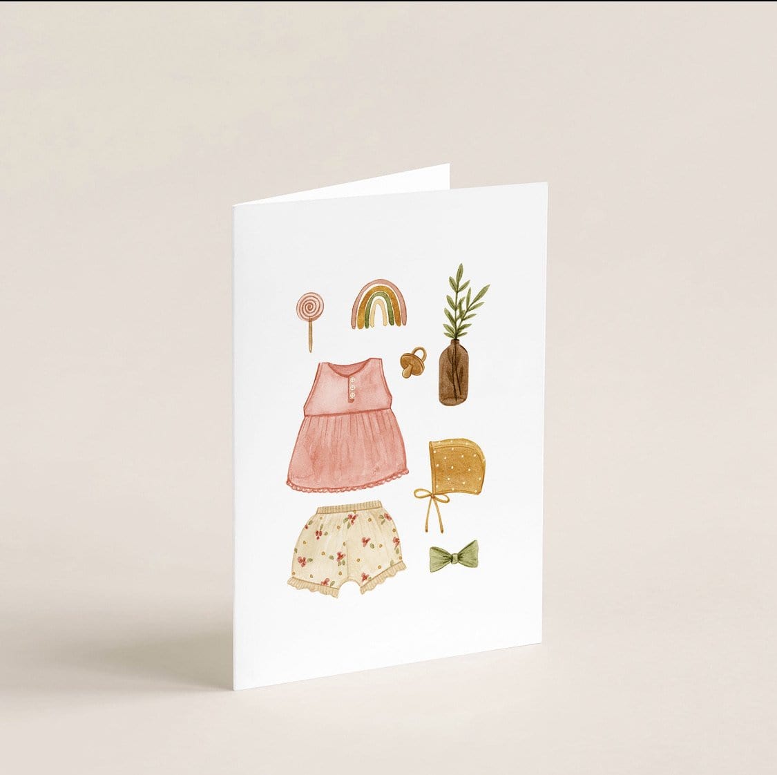 Carte de souhaits pour naissance bébé - Moutarde et rose par Joannie Houle Art
